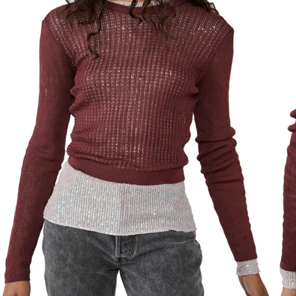 Free People H20 Crewneck Sweater in Raw Garnet BNWT